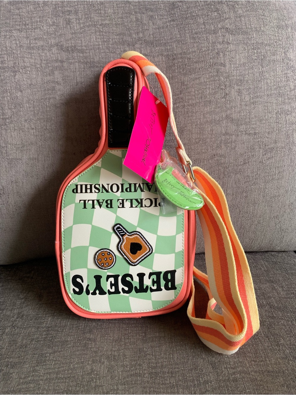Betsey Johnson XOPICKLE pickle ball racket Crossbody Bag purse NWT
